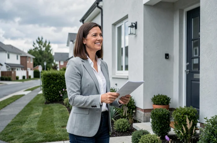 Femme tenant les clés de sa nouvelle maison grâce à la protection de son assurance emprunteur