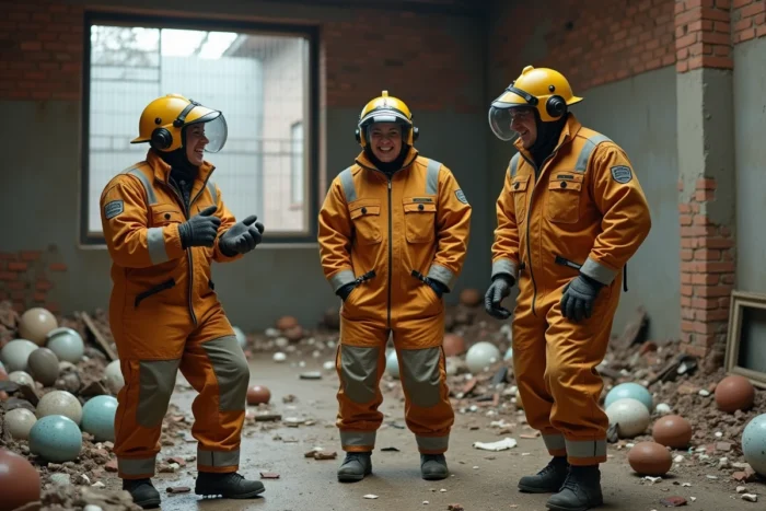 Groupe d'amis souriant après une séance de rage room à Lyon, activité originale de groupe pour se défouler et réduire le stress en 2026